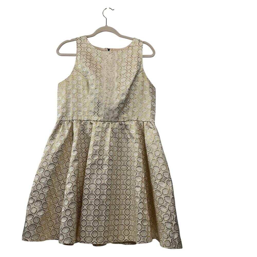 Xhilaration Ivory & Gold Geometric Fit and Flare Lace Bodice Dress Size Large
